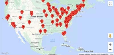 Map of cancer centers